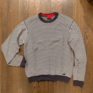 HUGO Men's Black and White Striped Crewneck Sweater